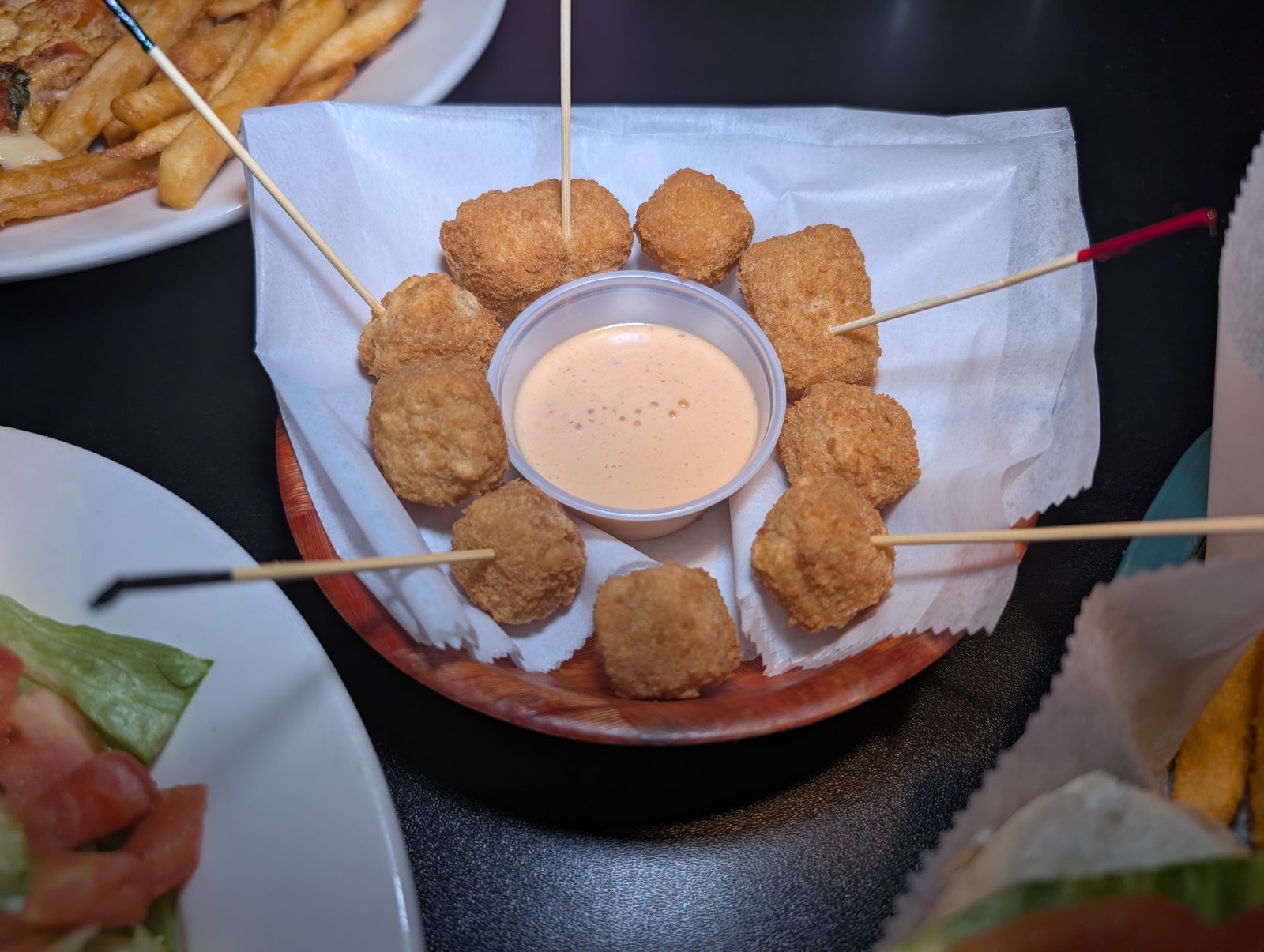 Fried cheese balls with dipping sauce