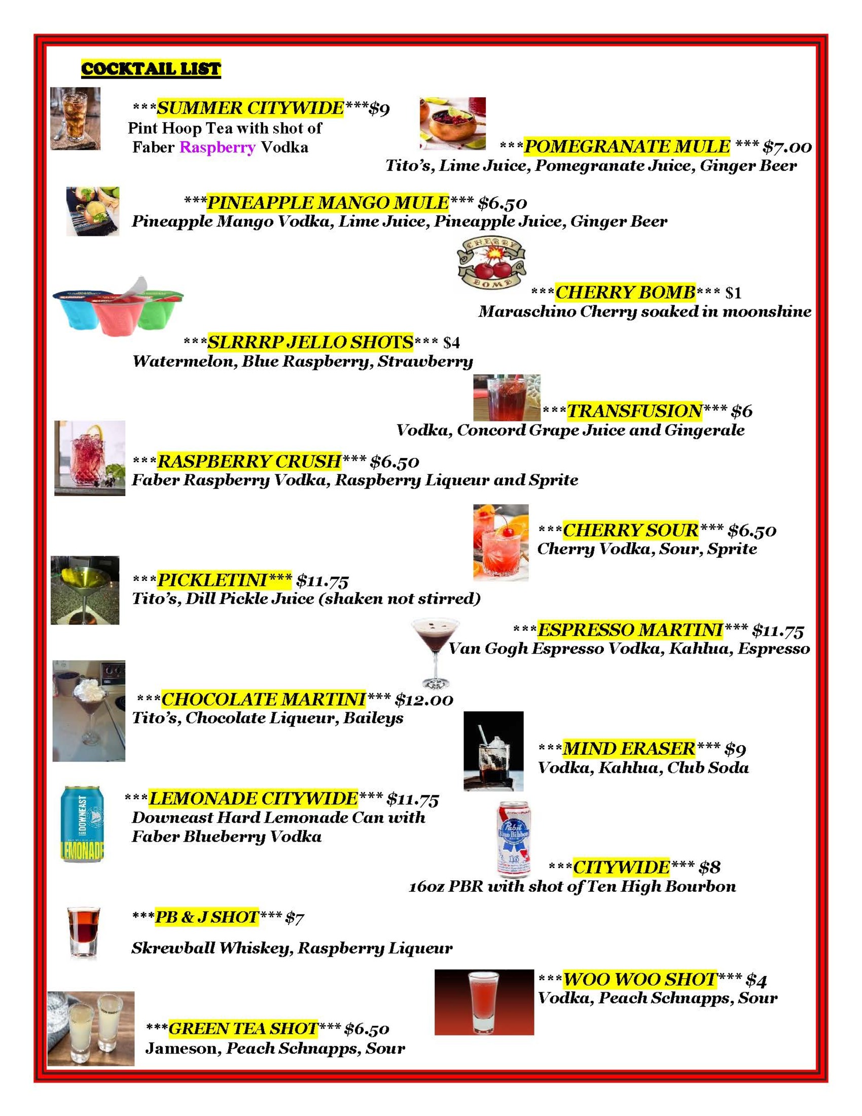A list of drinks for a party.