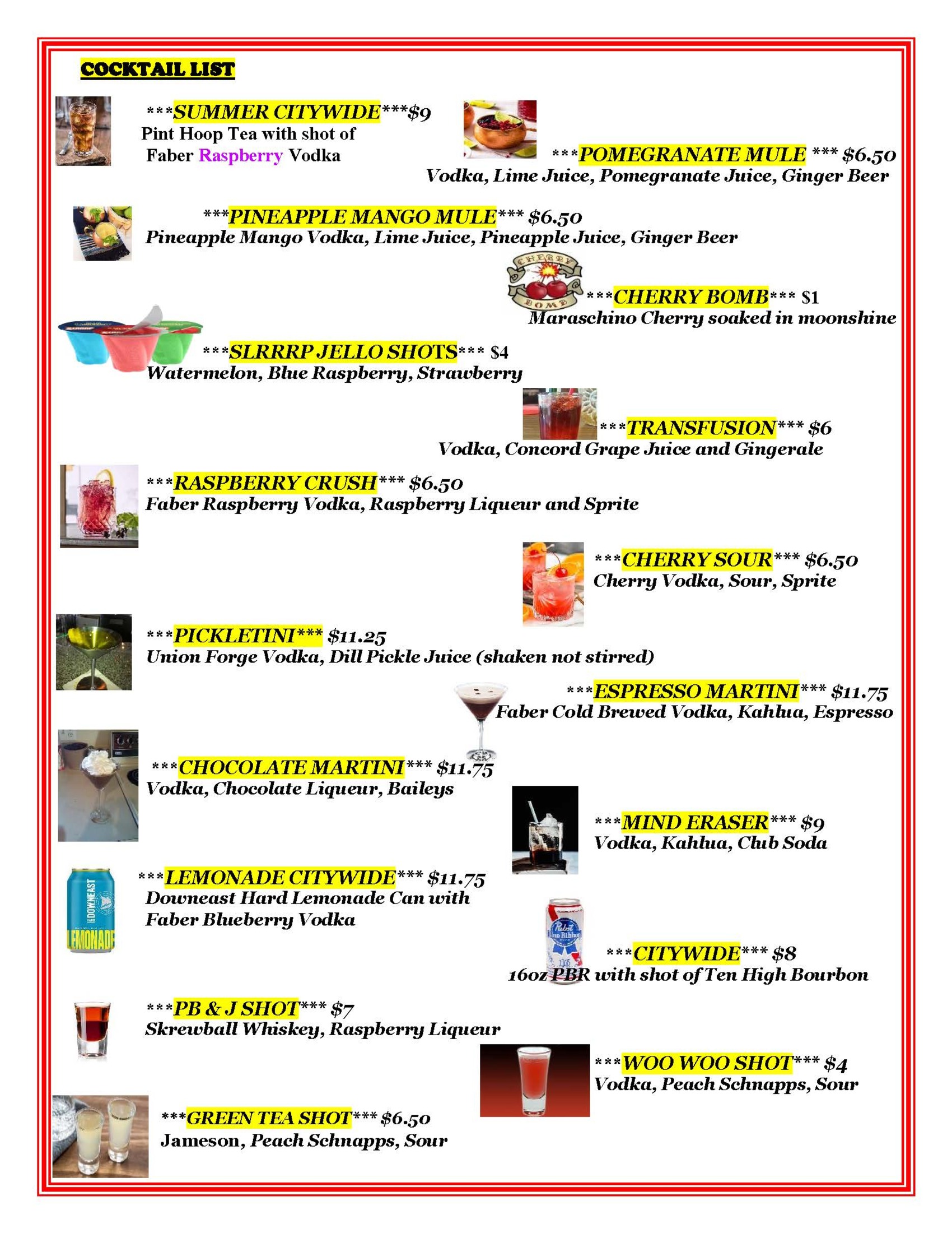 A list of drinks for a party.